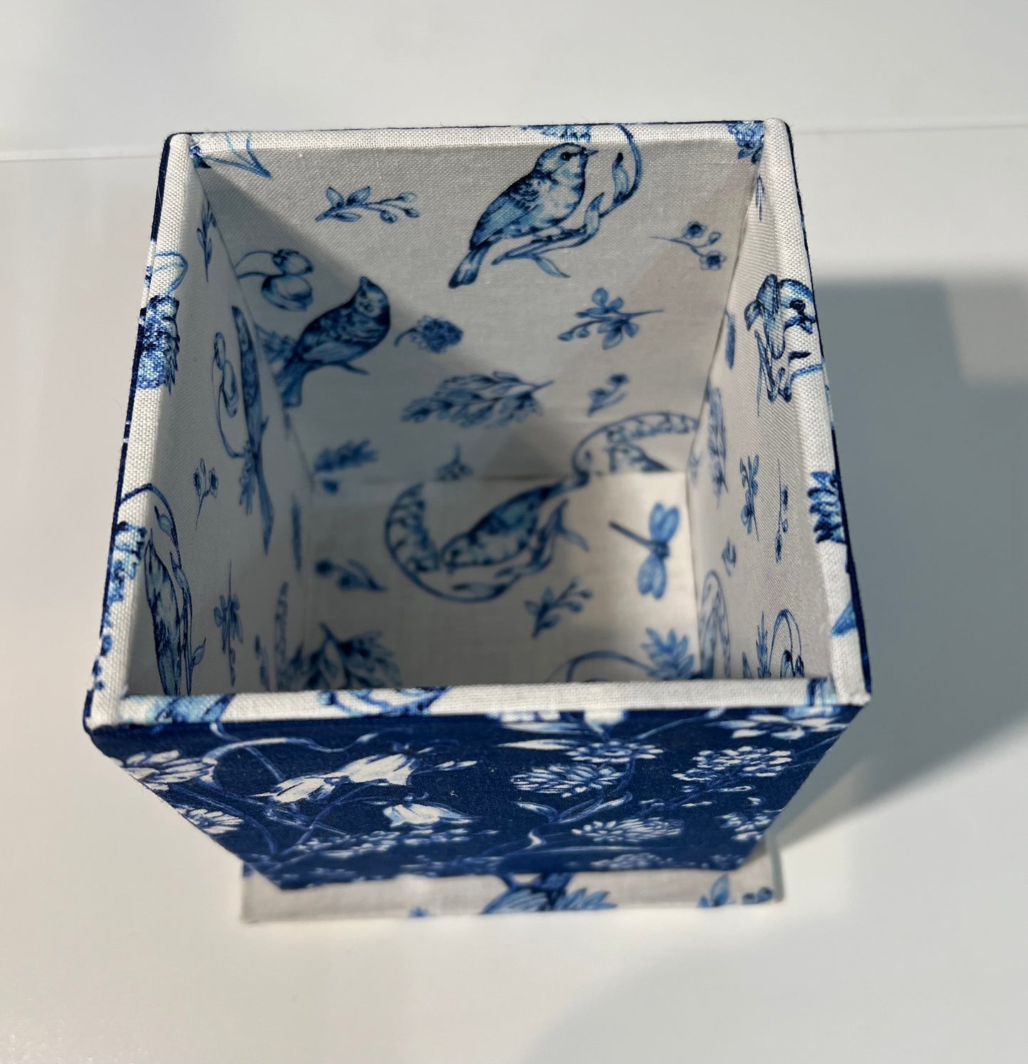 Small Desk Organizer - Blue/White Bird Fabric