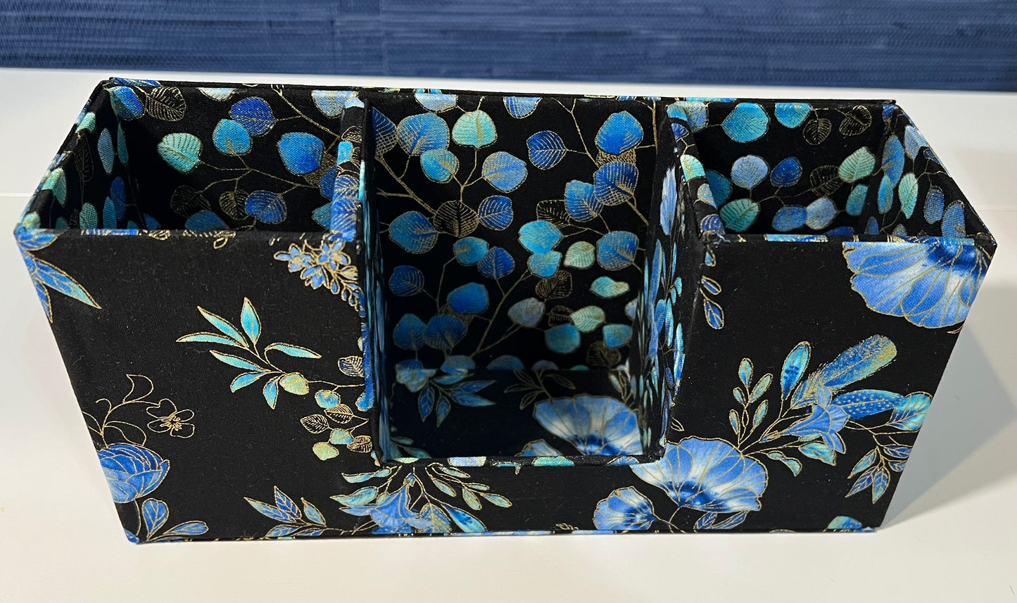 Desk Organizer - Black and Blue Floral