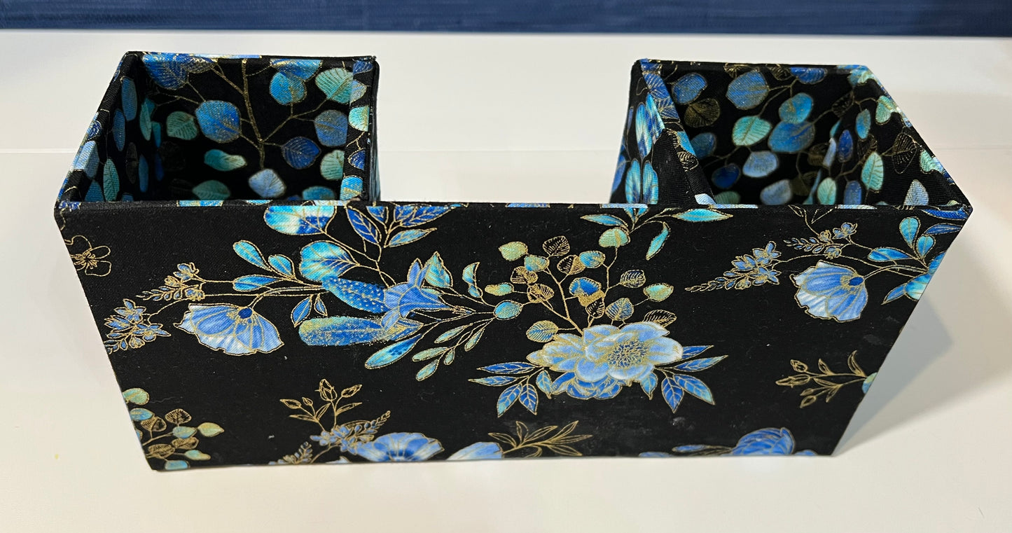 Desk Organizer - Black and Blue Floral