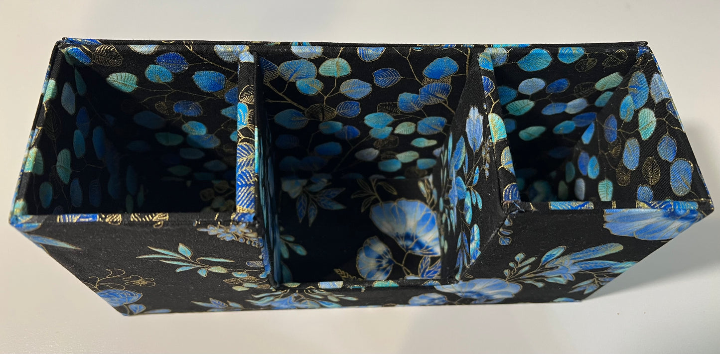 Desk Organizer - Black and Blue Floral