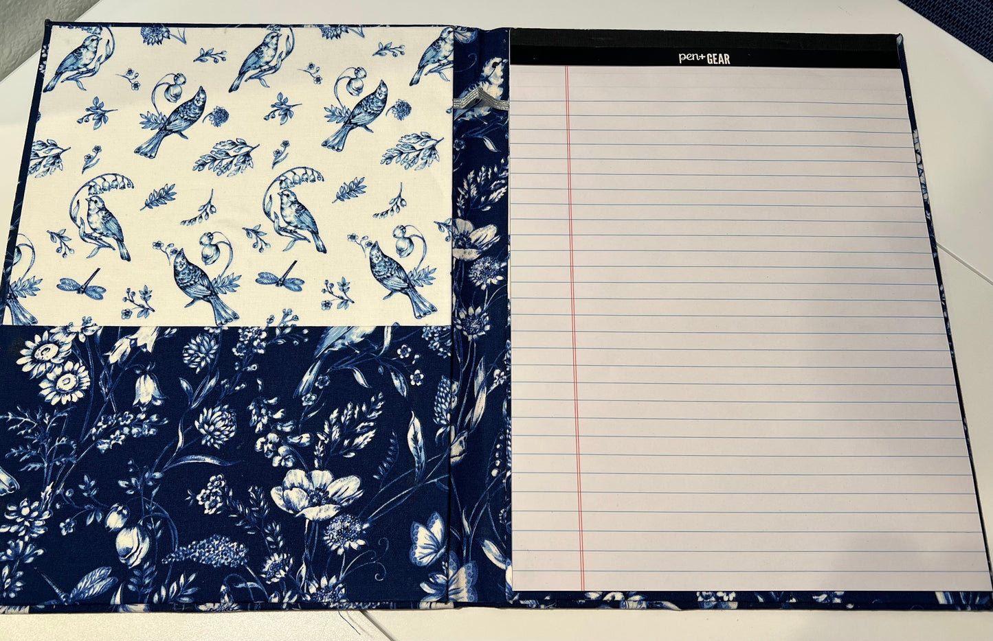 Large Covered Notepad - Blue and White Bird Print