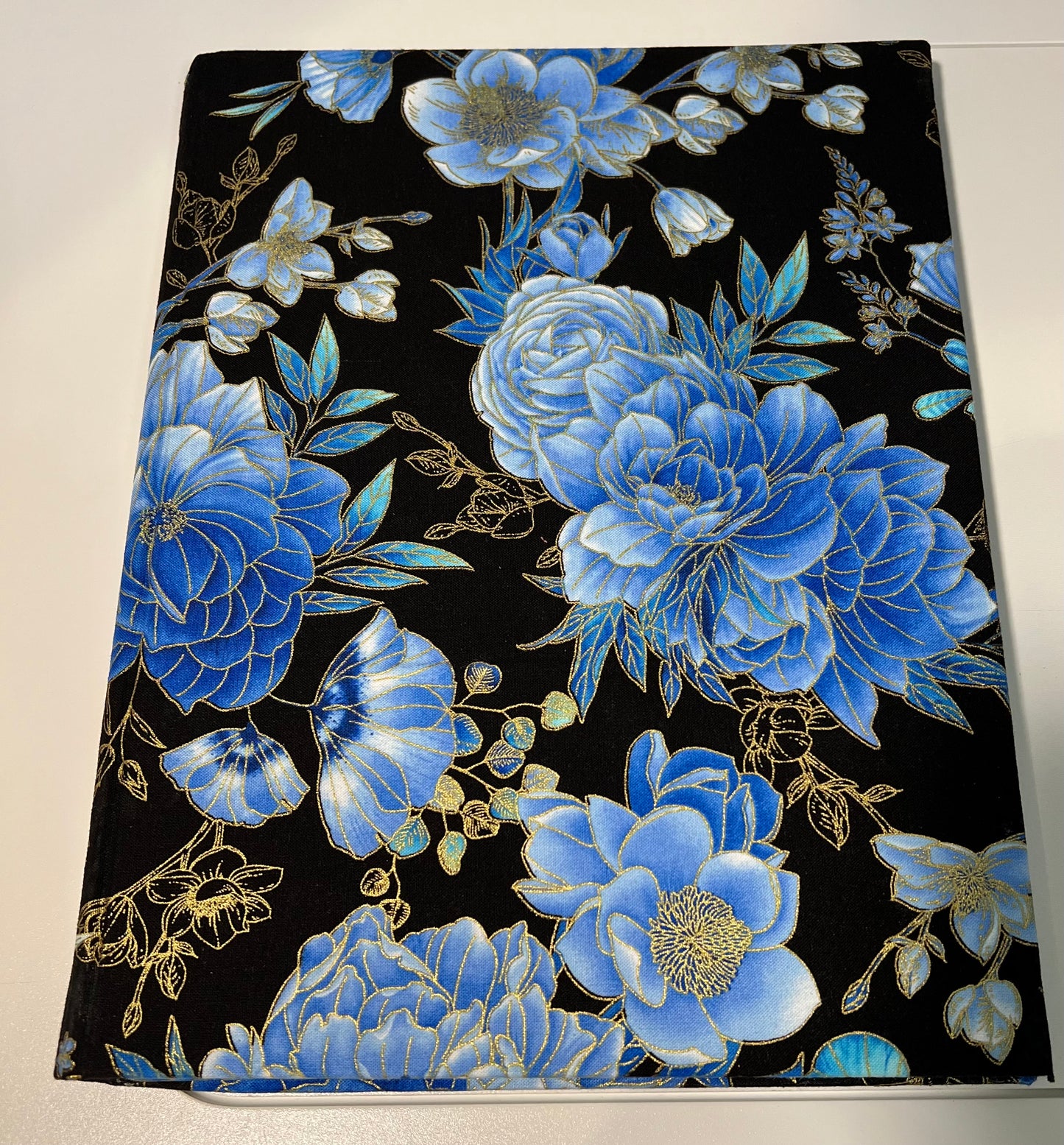 Large Covered Notepad - Black and Blue Floral