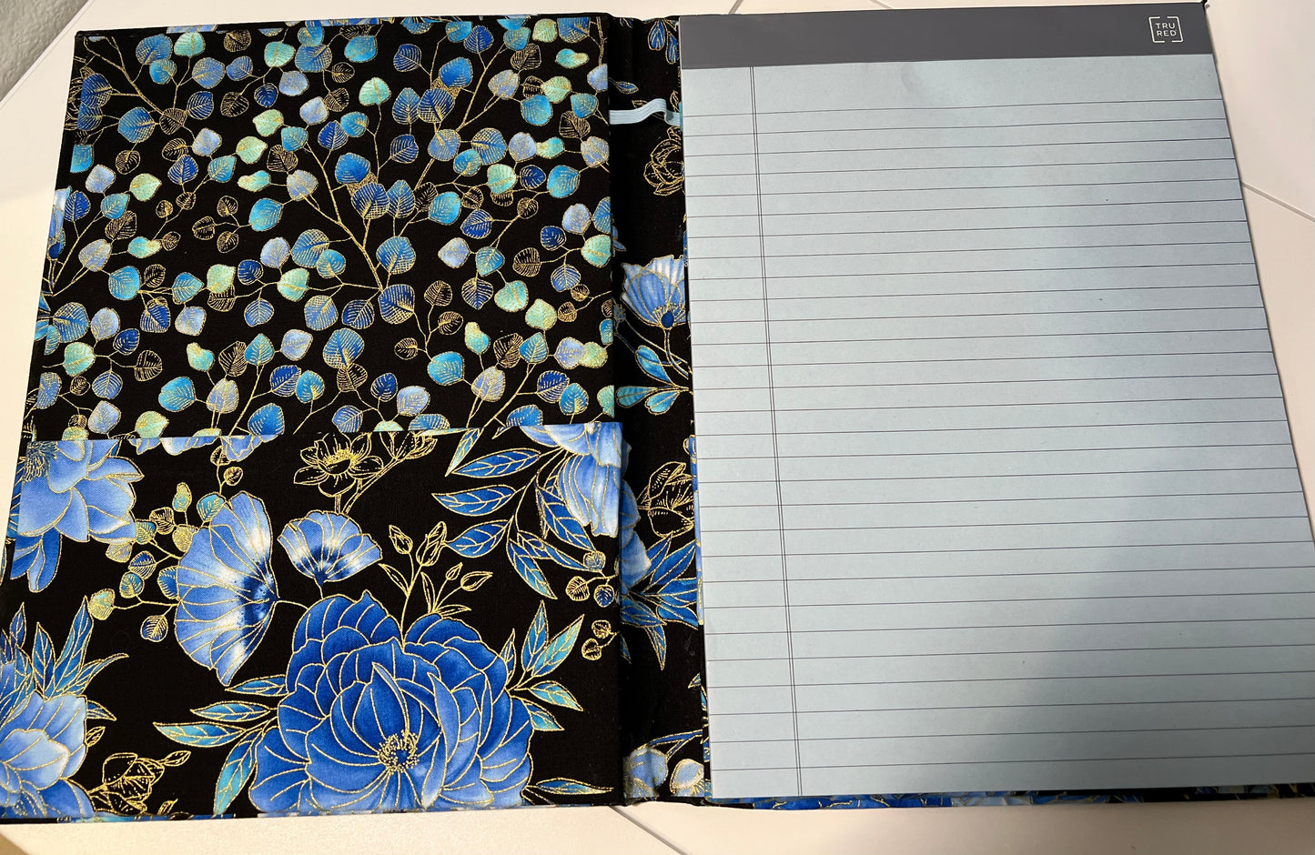 Large Covered Notepad - Black and Blue Floral