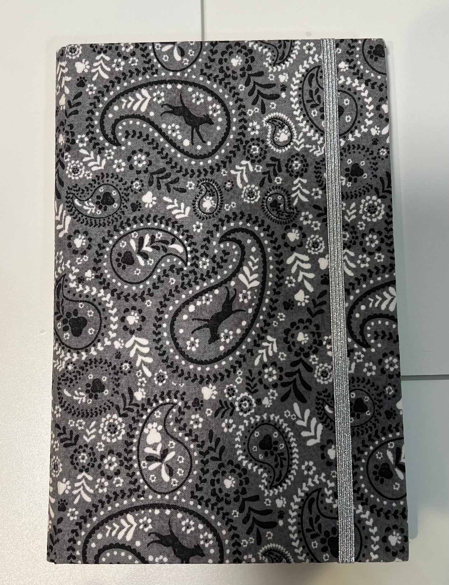 Medium Covered Notepad - Black Paisley Dog Print