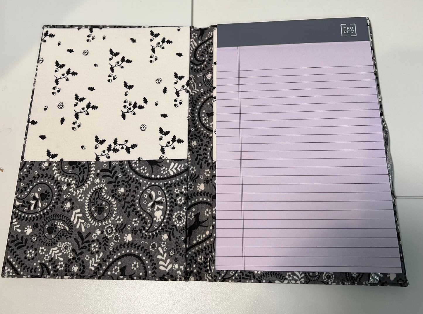 Medium Covered Notepad - Black Paisley Dog Print